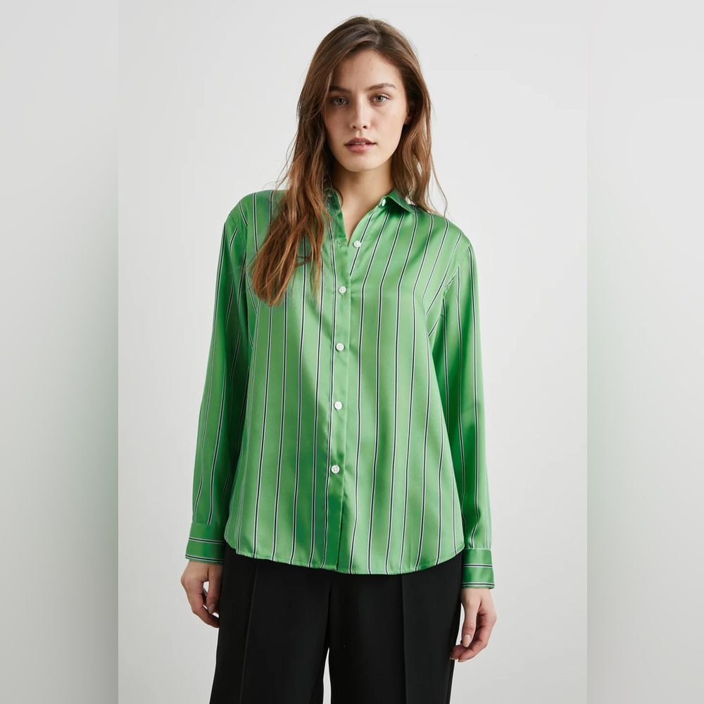 Rails Elias Shirt Basil Stripe Satin Top